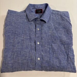 UNTUCKit Linen Shirt XL Blue Vin Santo WR Regular Fit Long Sleeve